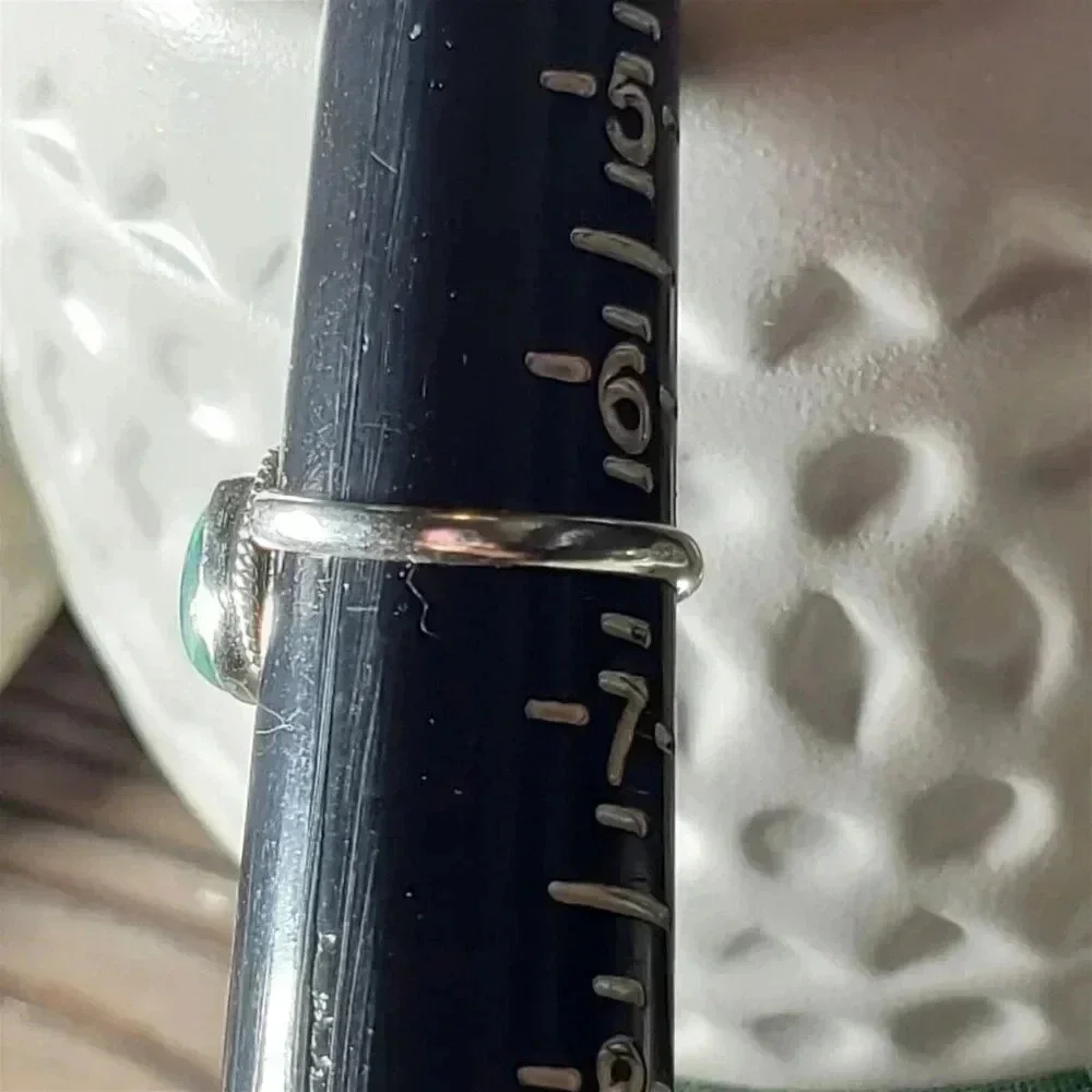 Artisan India Green Malachite 925 Sterling Silver Plated Gemstone Ring Size 6.5